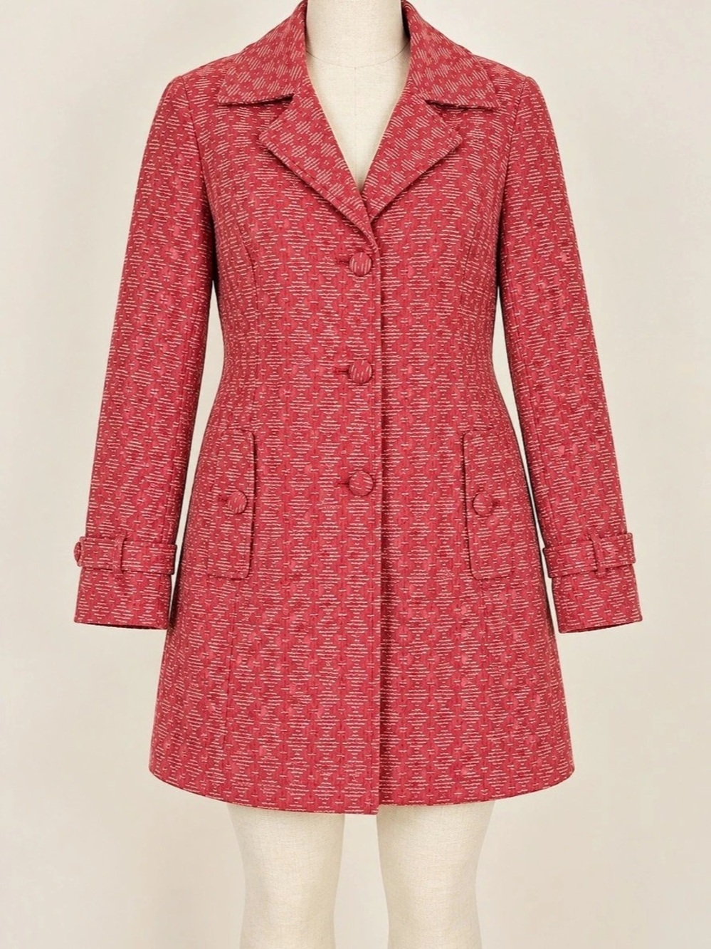 Merona XXL Pink Geometric Cotton Trench Coat Button Front Lined Jacket